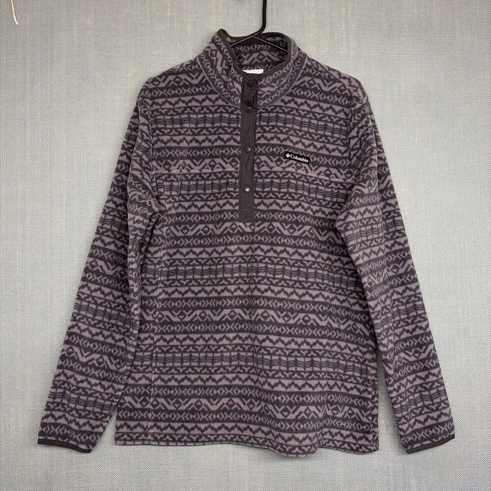 Columbia Benton Springs Womens XL Gray Geometric Half Snap Fleece Pullover